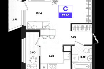 Студия, 37,4 м², 22/22 эт.