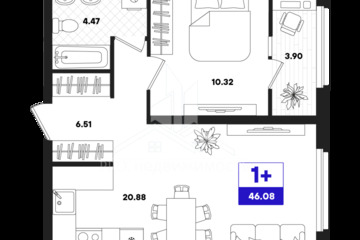 1-к квартира, 46,08 м², 2/22 эт.