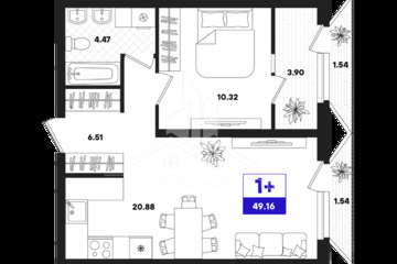 1-к квартира, 49,16 м², 4/22 эт.