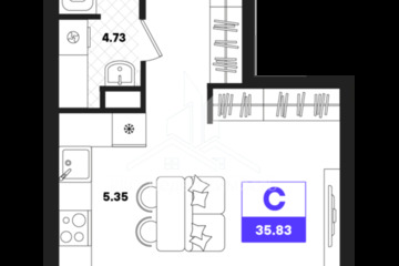 Студия, 35,83 м², 4/22 эт.