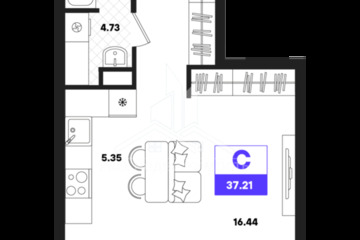Студия, 37,21 м², 5/22 эт.