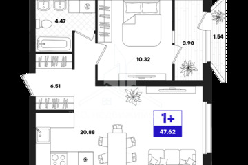 1-к квартира, 47,62 м², 6/22 эт.