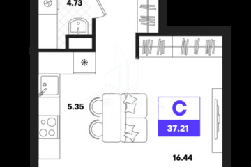 Студия, 37,21 м², 9/22 эт.