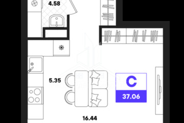 Студия, 37,06 м², 13/22 эт.