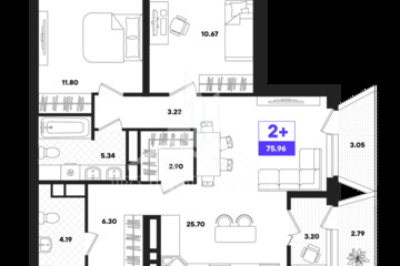 2-к квартира, 79,26 м², 16/22 эт.