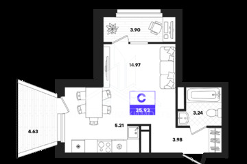 Студия, 35,93 м², 17/22 эт.