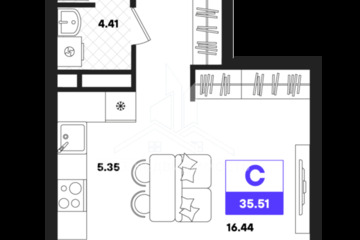 Студия, 35,51 м², 19/22 эт.