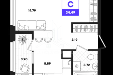 Студия, 34,49 м², 19/22 эт.