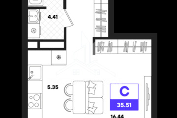 Студия, 35,51 м², 20/22 эт.