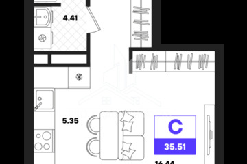Студия, 35,51 м², 21/22 эт.