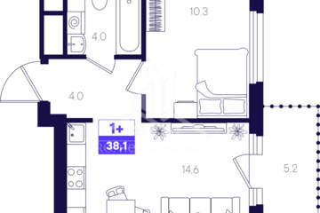 1-к квартира, 38,1 м², 1/16 эт.
