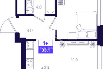 1-к квартира, 33,1 м², 2/16 эт.